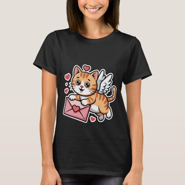 T-shirt La Saint-Valentin Mignon Cupidon Chat Lettre d'amo (Devant)