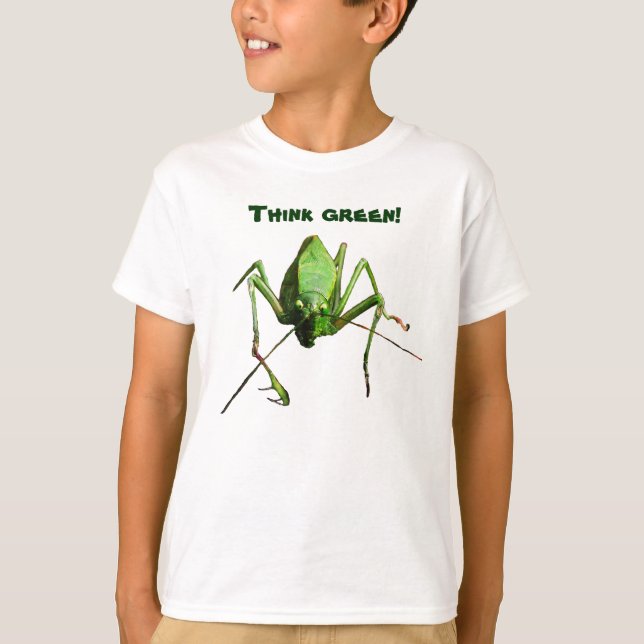 T-shirt La sauterelle d'enfants pensent le vert (Devant)