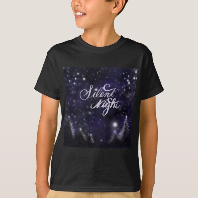 T-shirt La scène nocturne enneigée étoiles pins nuit silen (Devant)