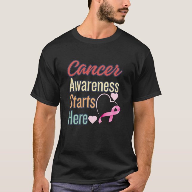 T-shirt La sensibilisation au cancer commence ici Design (Devant)