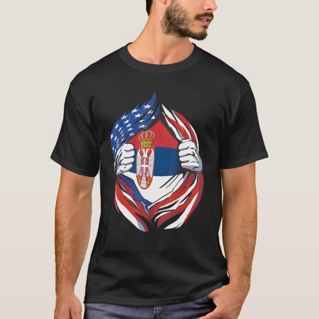 T-shirt La Serbie Drapeau La Fière Américaine De Mon Patri (Devant)