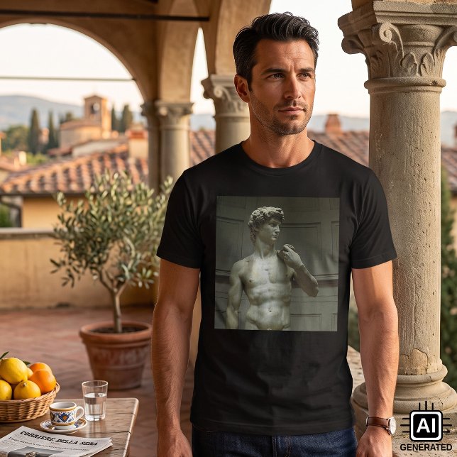 T-shirt La statue de David de Michel-Ange (Statue of David by Michelangelo is a vintage Renaissance Era fine art 17 ft. marble statue of David.)