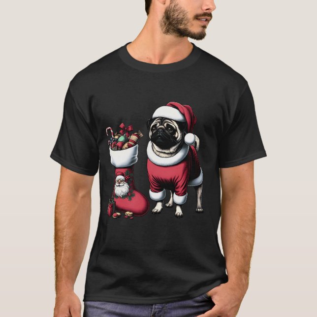 T-shirt La surprise enneigée de Santa Pug (Devant)