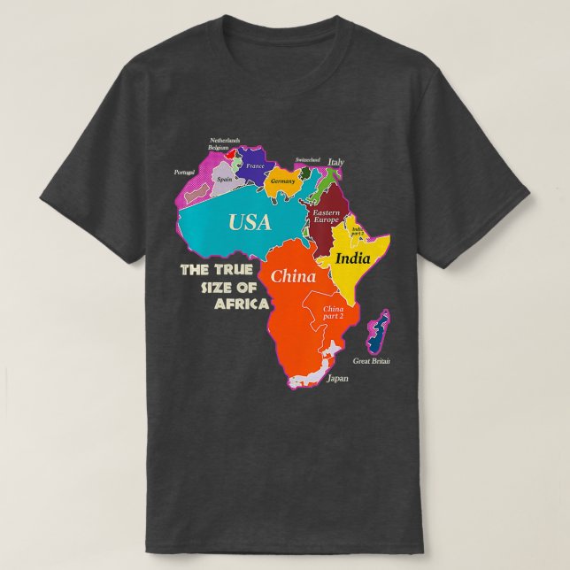 T-shirt La taille réelle de l'Afrique (Design devant)