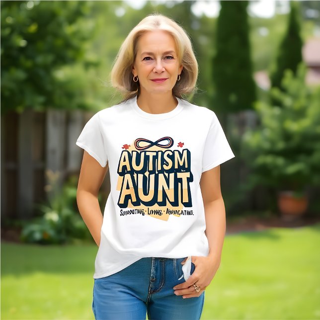 T-shirt La tante de l'autisme : Soutenir, aimer, défendre (Autism Awareness T-Shirt - Aunt )