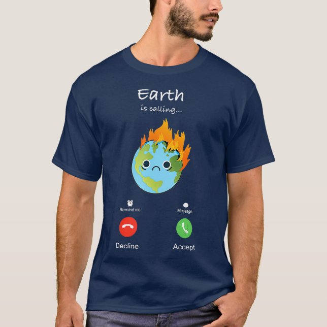 T-shirt La Terre Appelle La Planète Anti-Changement Climat (Devant)