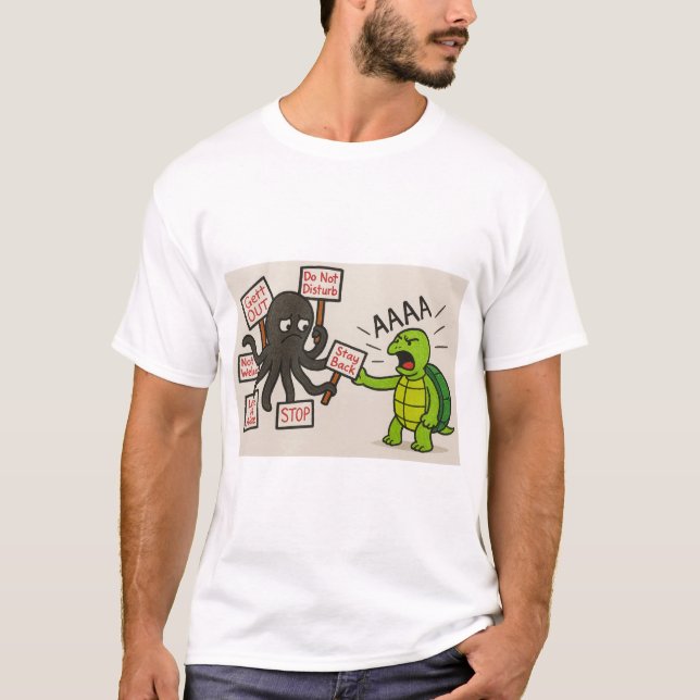 T-shirt La tortue en colère et le poulpe innocent (Devant)