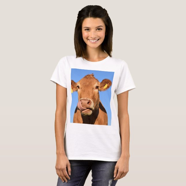 T-shirt La vache de Jersey se lèche le nez (Devant entier)