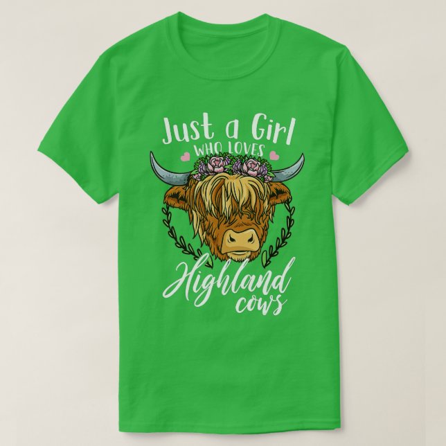 T-shirt La vache écossaise Highland Just a Girl Who Love H (Design devant)