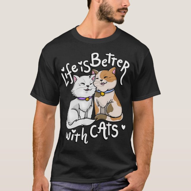 T-shirt La vie Amoureux des chats de Valentine est meilleu (Devant)