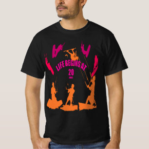T-shirt La vie commence à 20 nœuds Silhouettes brun beige