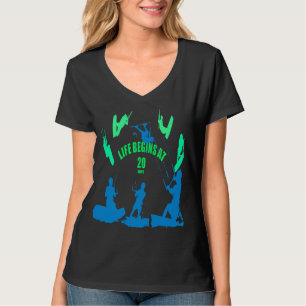T-shirt La vie commence à 20 nœuds Silhouettes vert bleu
