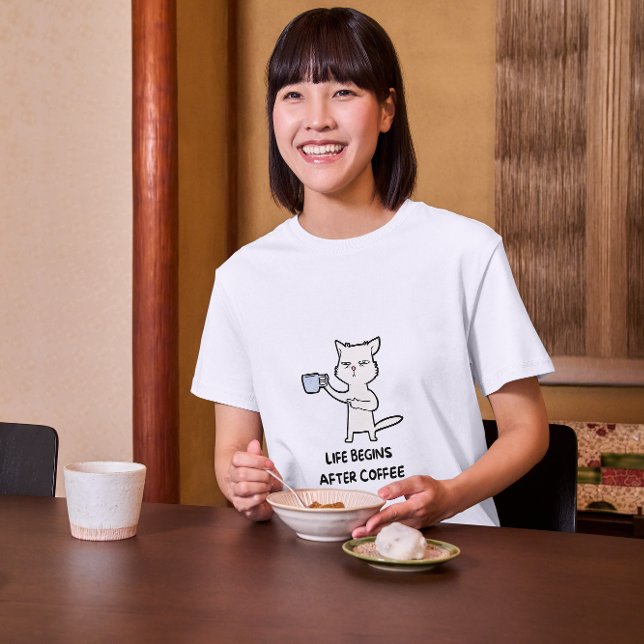 T-shirt La vie commence après le chat café (Créateur téléchargé)