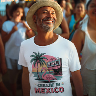 T-shirt La Vie de Retraité Expatrié Flamingo sur les Plage