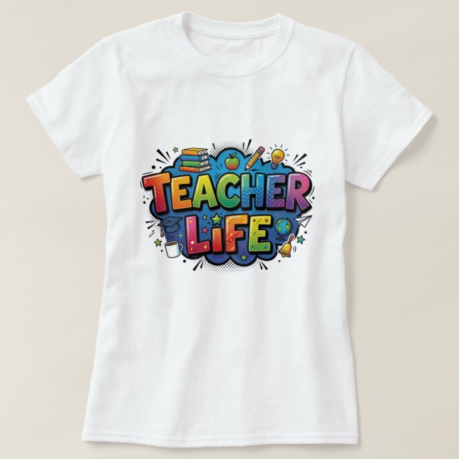 T-shirt La vie d'enseignant dans le style de l'art pop com (Design devant)
