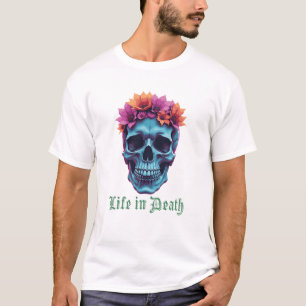 T-shirt La vie en mort, en fleurs en bleu