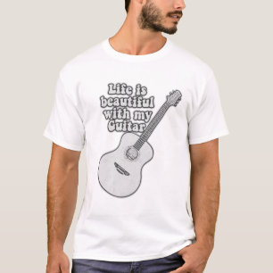 T-shirt La vie est belle avec ma guitare. noir et blanc
