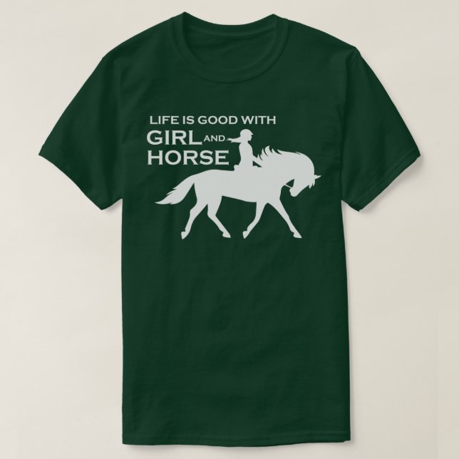 T-shirt La vie est bonne avec la fille et le cheval 3 (Design devant)