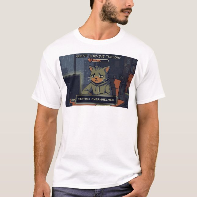 T-shirt La vie est en mode difficile – Chat Pixel à faible (Devant)
