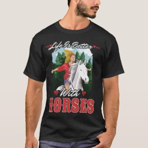 T-shirt La vie est meilleure avec des chevaux enfants fill