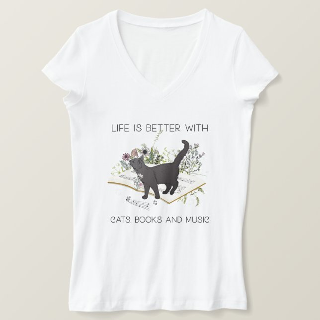 T-shirt La vie est meilleure avec les chats Livres et la m (Design devant)