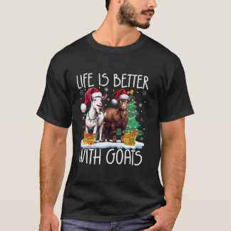 T-shirt La Vie Est Meilleure Avec Les Chèvres Santa Hat Li
