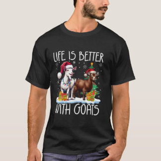 T-shirt La Vie Est Meilleure Avec Les Chèvres Santa Hat Tr