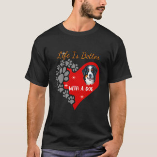 T-shirt La Vie Est Meilleure Avec Un Chien - Chien De Mont