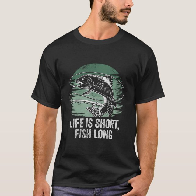 T-shirt La Vie Est Poisson Court Longue Pêche Lacs Pêcheur (Devant)