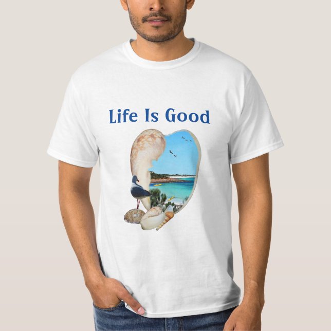 T-shirt La Vie Est Une Belle Scène De Plage À Shell, (Devant)