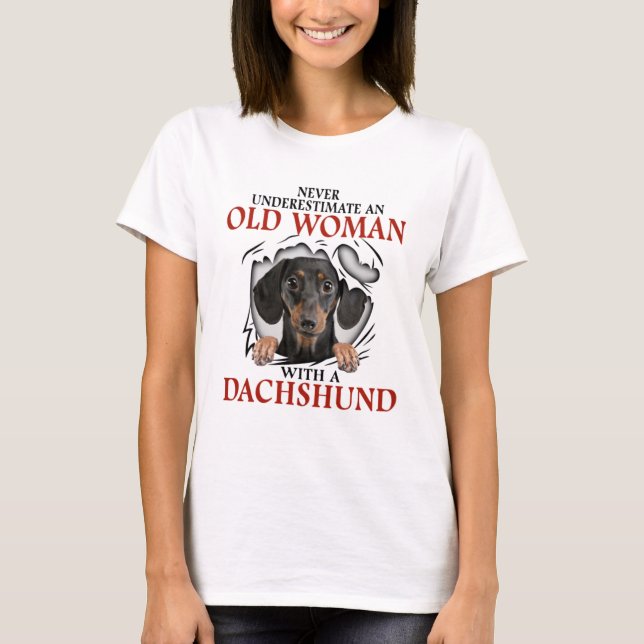 T-shirt La Vieille Femme Avec Un Dachshund (Devant)