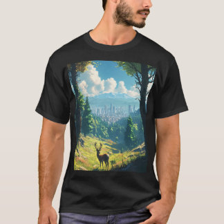 T-shirt La ville rencontre la nature - Cerf au bord de la