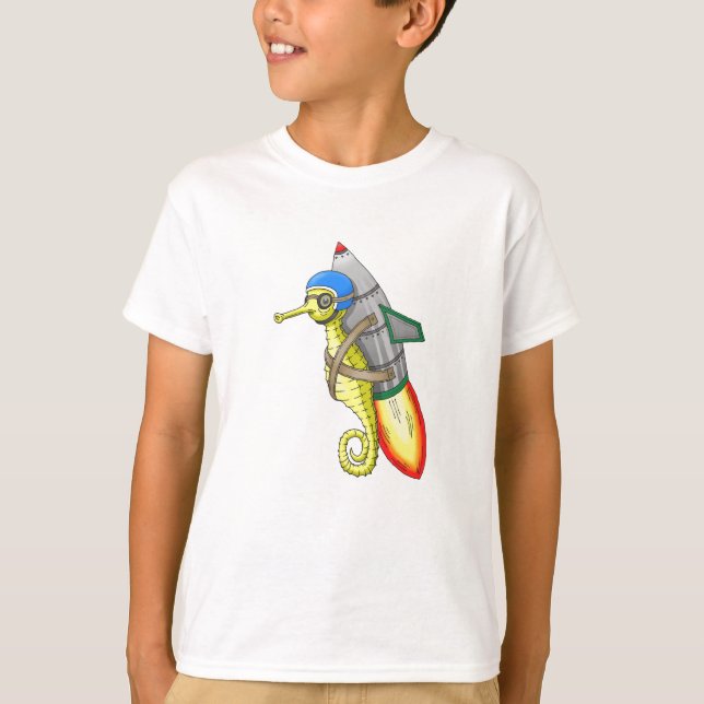 T-shirt La visite en jetpack de l'hippocampe jaune (Devant)