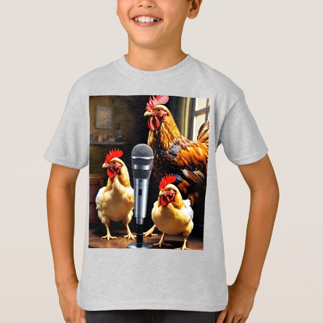 T-shirt La volaille en session – Des poules avec micro et  (Devant)