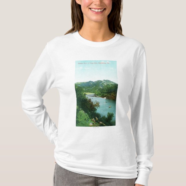 T-shirt La vue aérienne de la rivière russe au camp s'est (Devant)