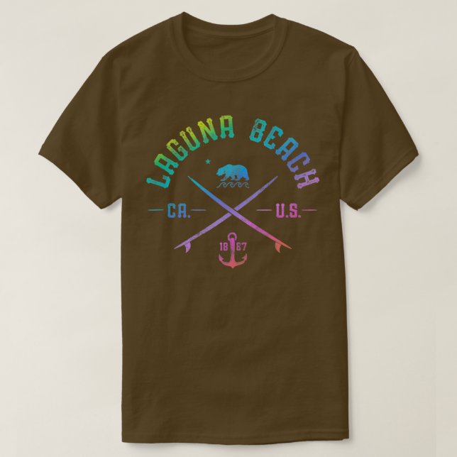 T-shirt Laa Beach California  Rainbow Surfing Beach Arts T (Design devant)