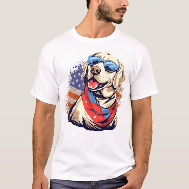 T-shirt Labo Jaune 4 juillet Design Patriotic Pup Labo (Devant)