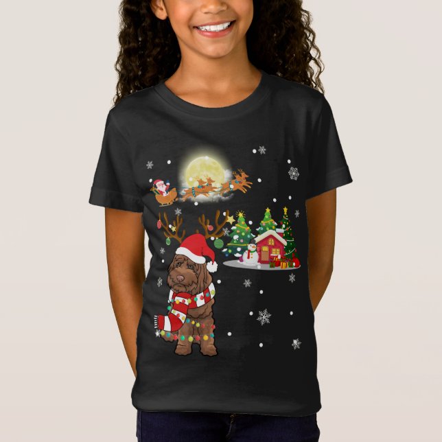 T-Shirt Labradoodé Chien Light Noël Arbre de rennes Noël N (Devant)