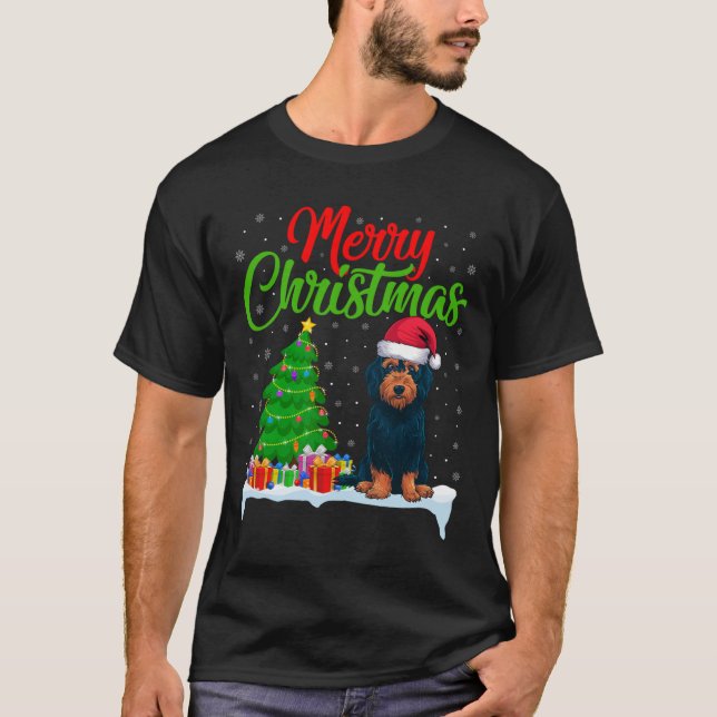 T-shirt Labradoodé Chien Noël Lumières des arbres de Noël  (Devant)