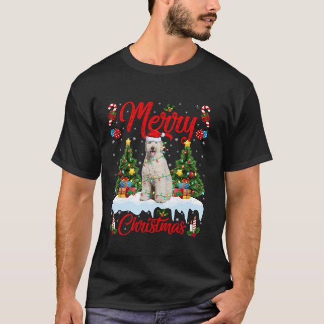 T-shirt Labradoodle Chien Joyeux Noël Arbre Lumières Labor (Devant)