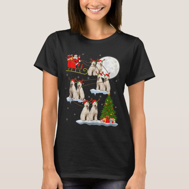 T-shirt Labradoodle Dog Santa Sleigh Flying Funny Magical  (Devant)