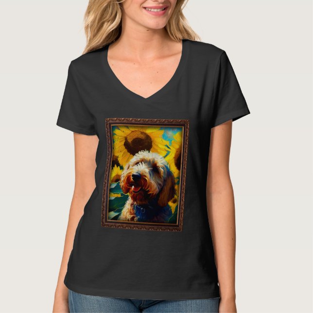 T-shirt Labradoodle Painting Sunflower Flower Mom Women Fl (Devant)