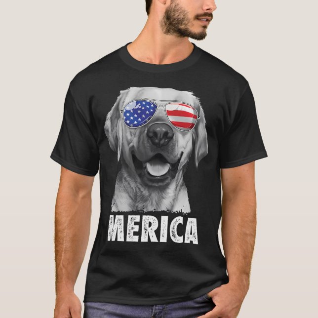 T-shirt Labrador 4 juillet Merica Lunettes de soleil Usa (Devant)