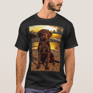 T-shirt Labrador au chocolat au coucher du soleil