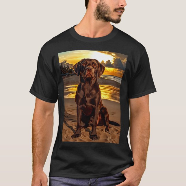 T-shirt Labrador au chocolat au coucher du soleil (Devant)