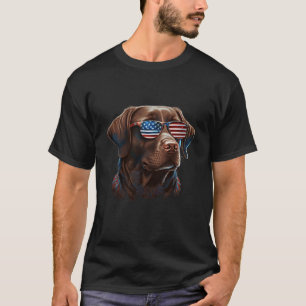 T-shirt Labrador Chocolat Avec Lunettes de soleil USA Sur