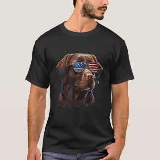 T-shirt Labrador Chocolat Avec Lunettes De Soleil USA Sur 