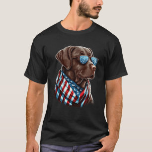 T-shirt Labrador Chocolat Patriotic USA Fière