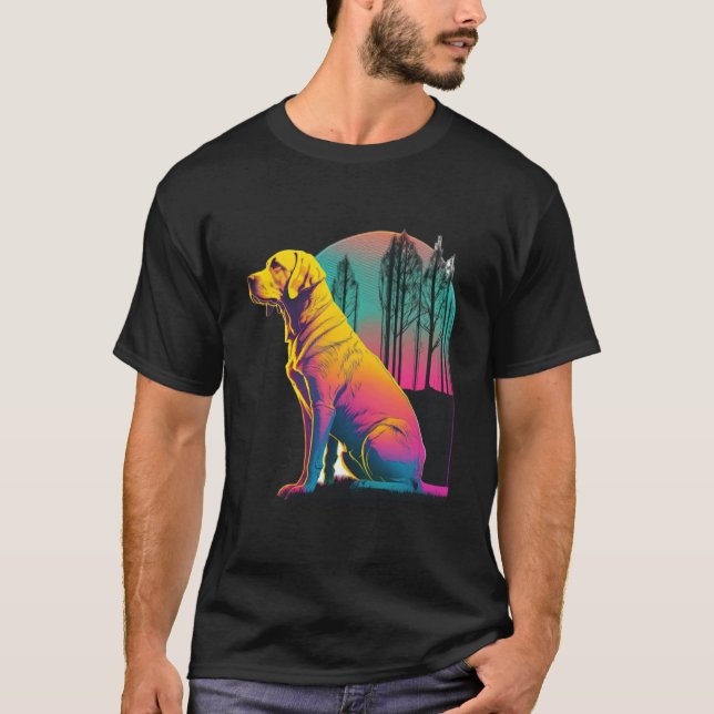 T-shirt Labrador jaune Synthwave 80s Rétrowave esthétique (Devant)