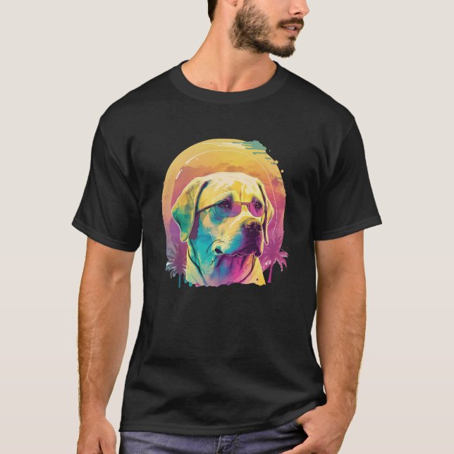 T-shirt Labrador jaune Synthwave 80s Style esthétique (Devant)